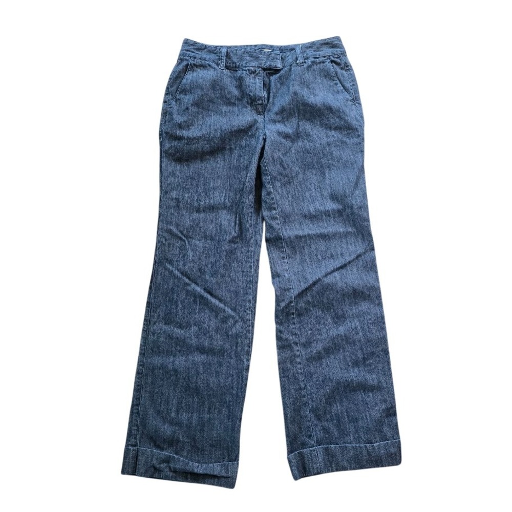 Talbots‎ Wide Leg Trousers Womens 10 Blue Bamboo Blend Stretch Cuffed Dark Wash